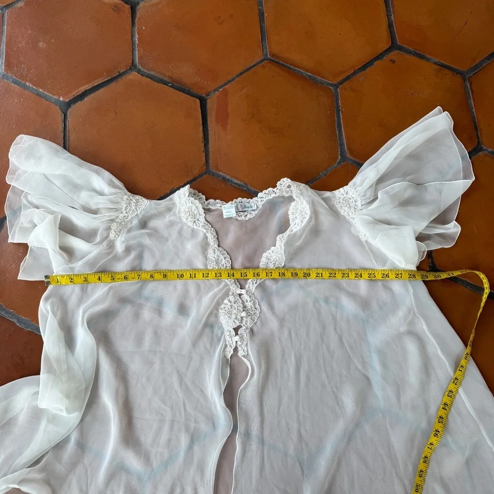 Etienne Vintage Sheer CHIFFON Babydoll Pearls LACE Frilly Wedding Robe 60’s L
